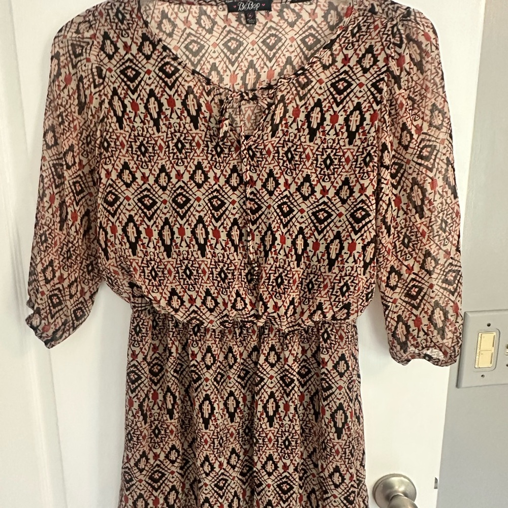 BeBop Tribal Patterned Dress in Black and Red